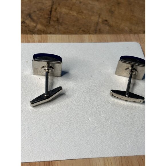 Vintage Blue Moonglow glass Enamel & Silver-Tone Square Cufflinks For Men - Picture 7 of 9